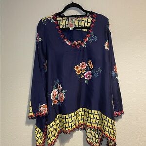 Johnny Was Navy and Yellow Floral Tunic